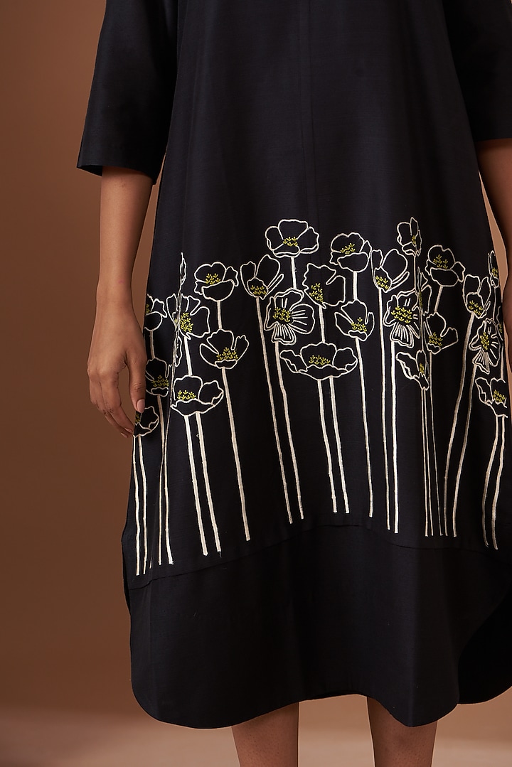 Black Blended Silk Embroidered Vacation Dress by TAIKA by Poonam Bhagat at Pernia's Pop Up Shop