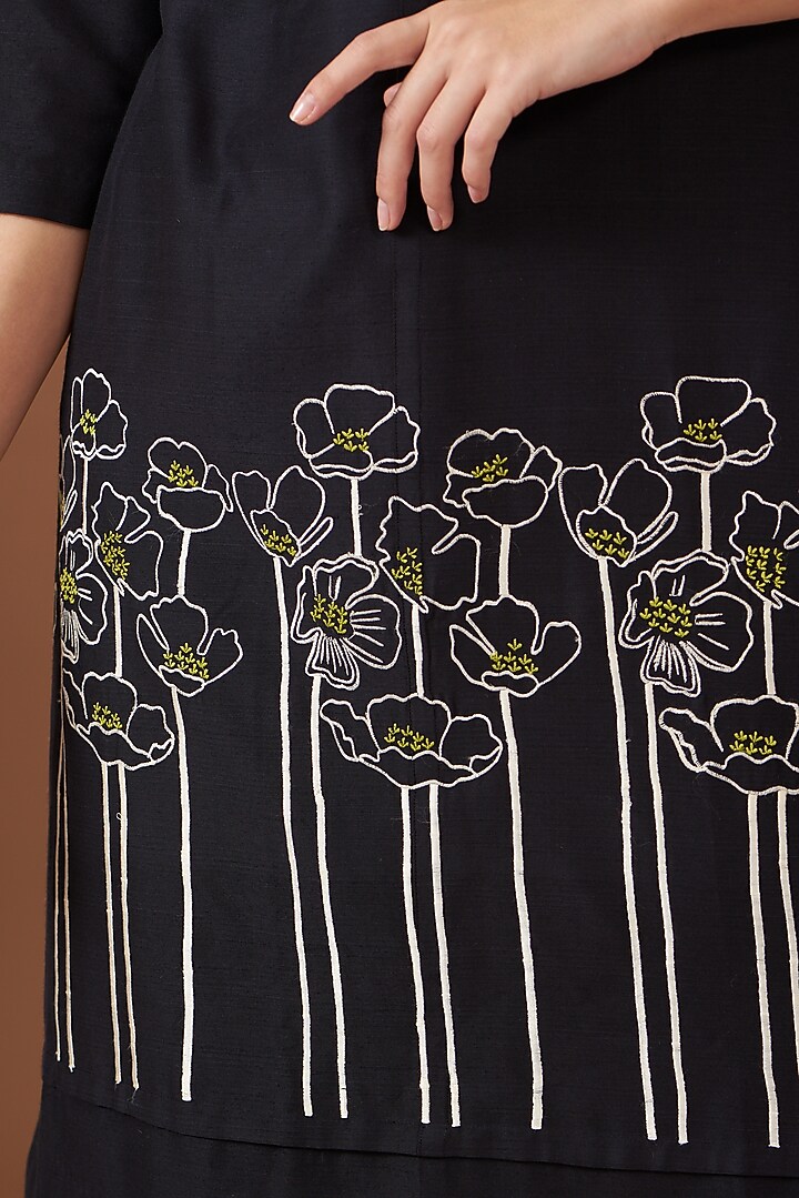 Black Blended Silk Embroidered Vacation Dress by TAIKA by Poonam Bhagat at Pernia's Pop Up Shop