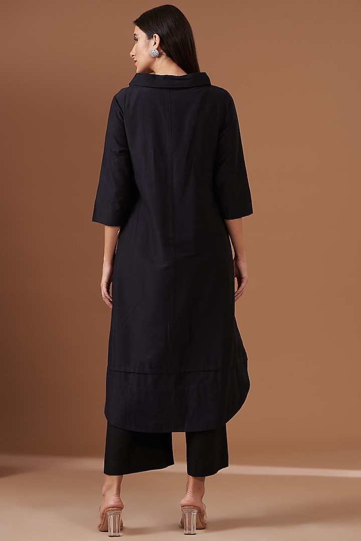 Black Blended Silk Embroidered Tunic Set by TAIKA by Poonam Bhagat at Pernia's Pop Up Shop