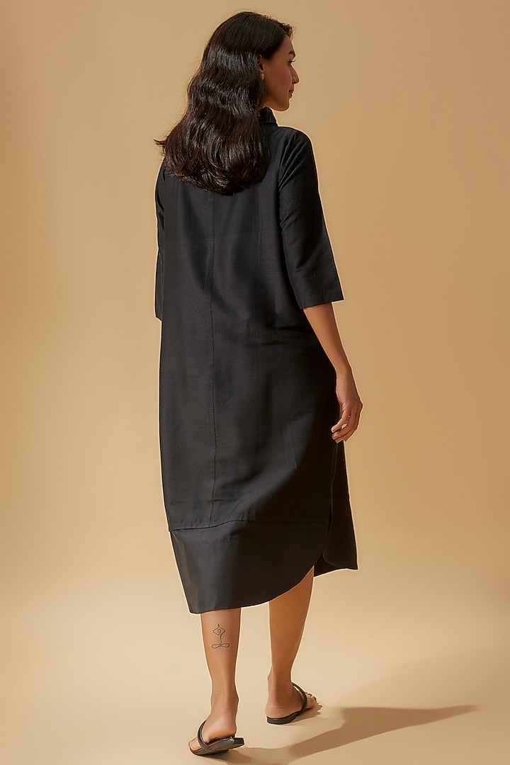 Black Cotton Embroidered Midi Vacation Dress by Taika By Poonam Bhagat at Pernia's Pop Up Shop