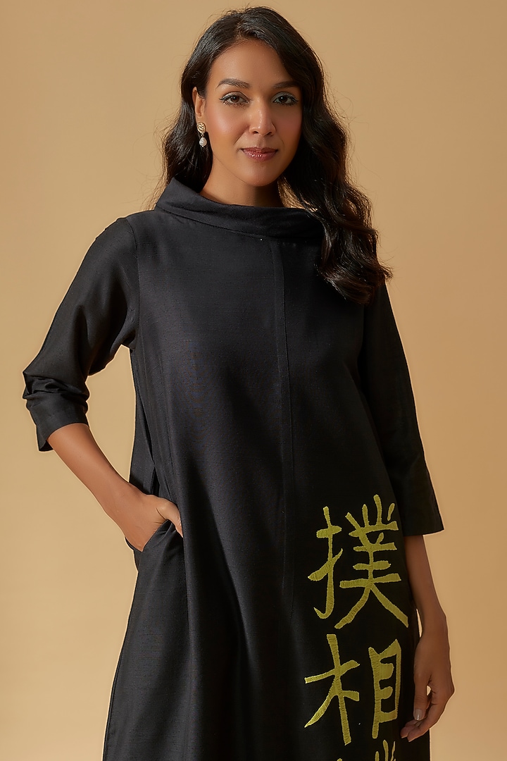 Black Cotton Embroidered Midi Vacation Dress by Taika By Poonam Bhagat at Pernia's Pop Up Shop