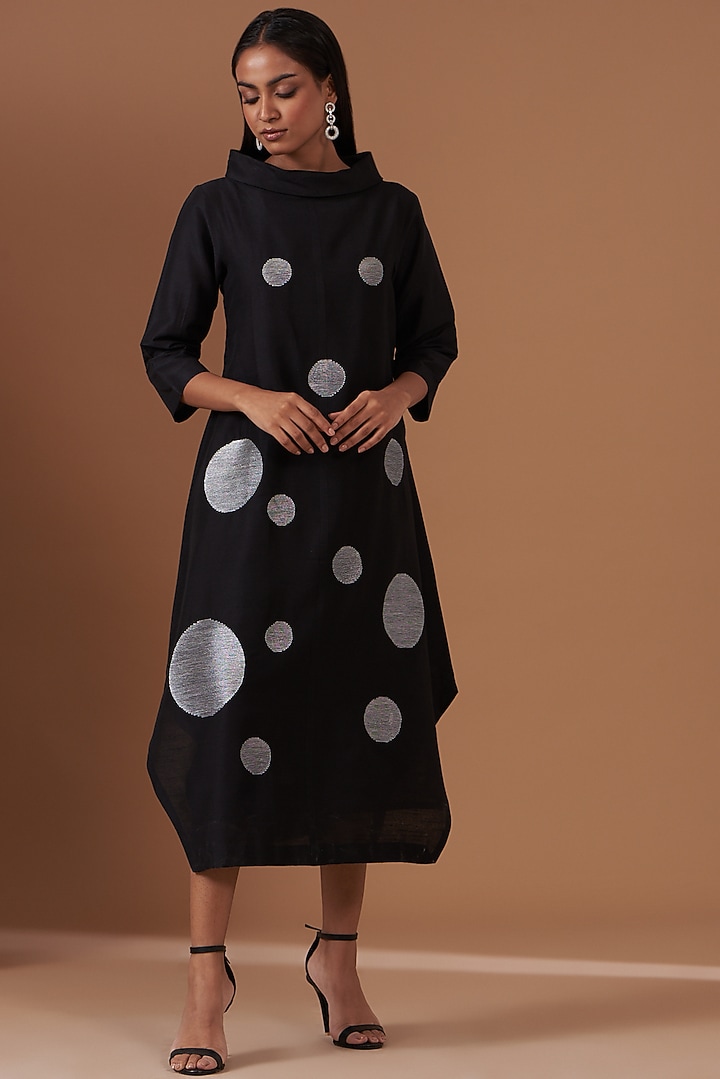 Black Chanderi Embroidered Vacation Dress by TAIKA by Poonam Bhagat at Pernia's Pop Up Shop
