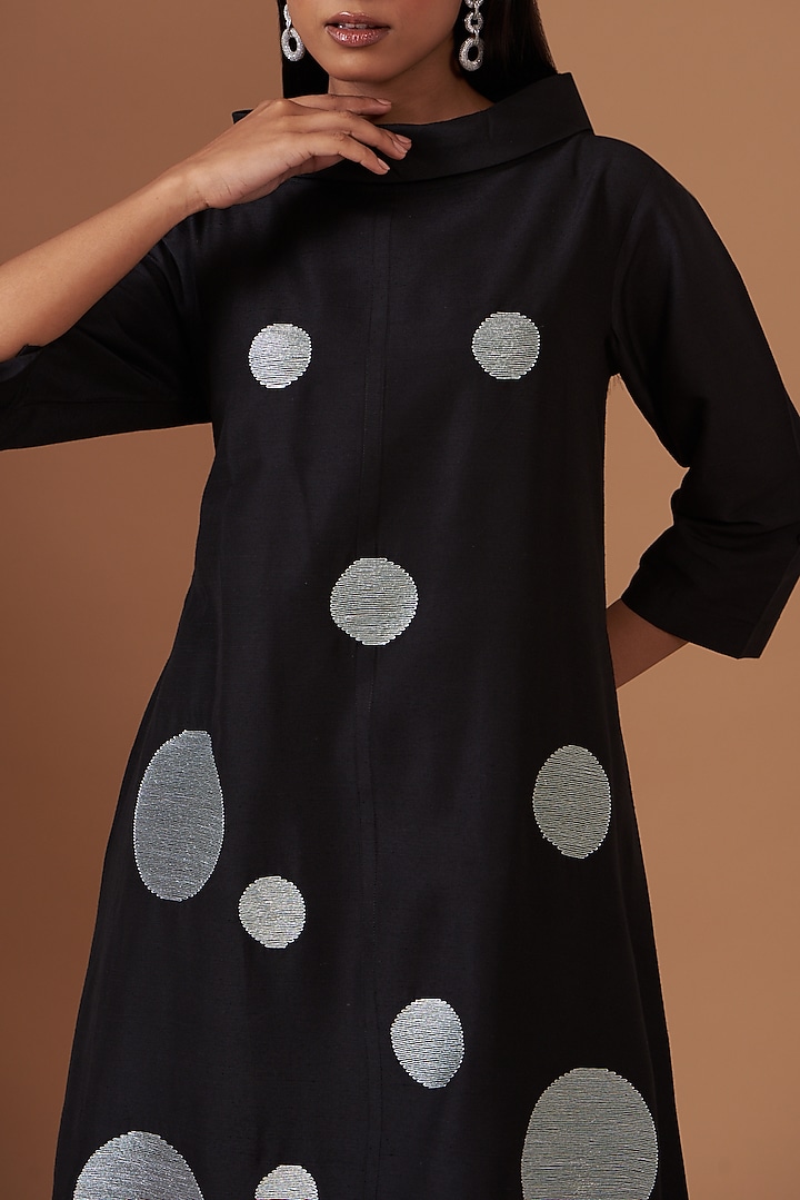 Black Chanderi Embroidered Vacation Dress by TAIKA by Poonam Bhagat at Pernia's Pop Up Shop