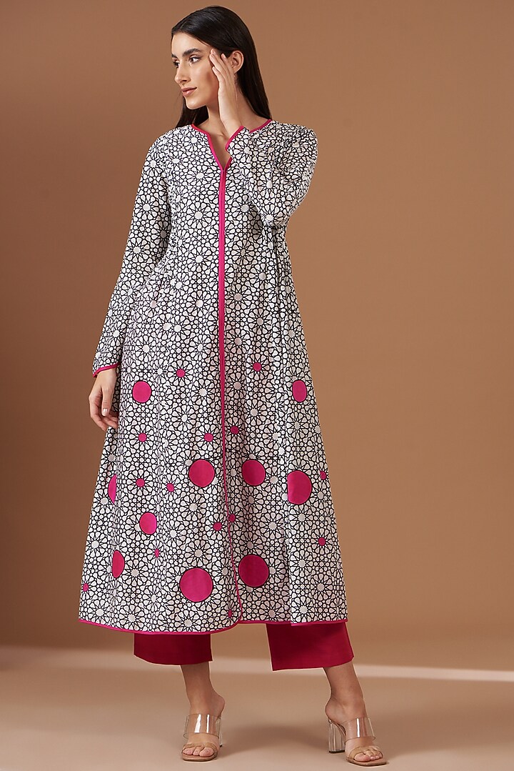 Ivory Linen Printed Tunic Set Design by TAIKA by Poonam Bhagat at ...