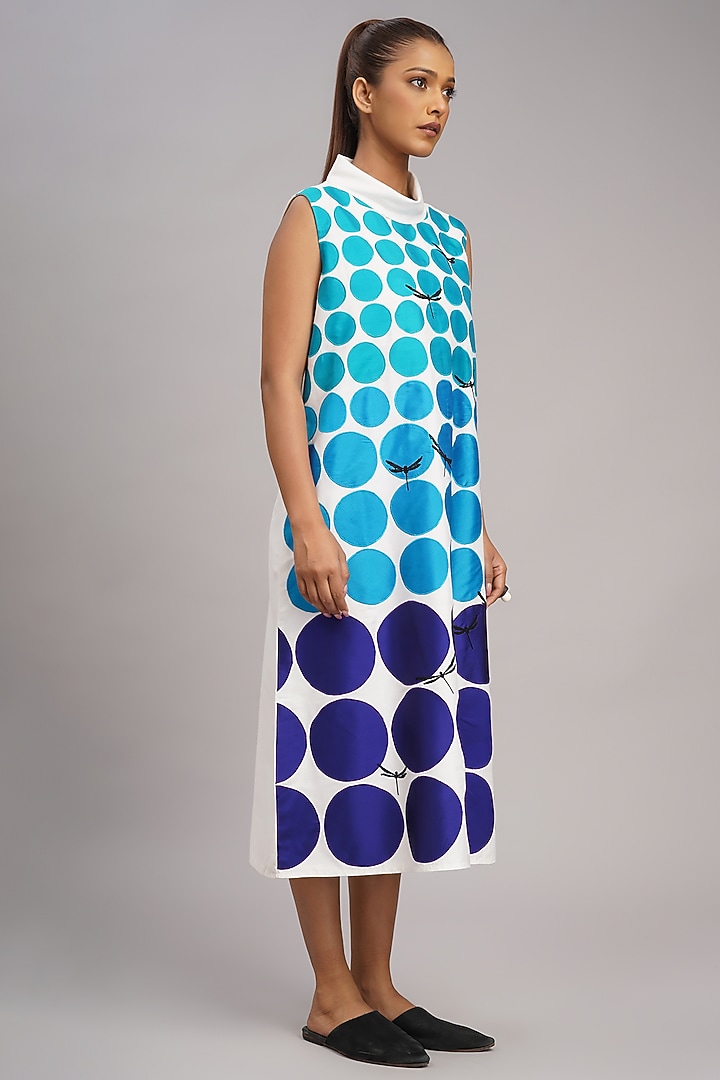 Ivory Chanderi Machine Embroidered Vacation Dress by Taika By Poonam Bhagat at Pernia's Pop Up Shop