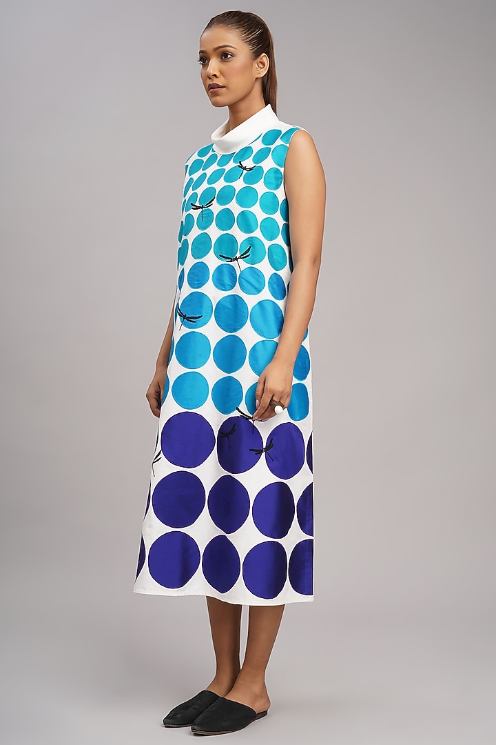 Ivory Chanderi Machine Embroidered Vacation Dress by Taika By Poonam Bhagat at Pernia's Pop Up Shop