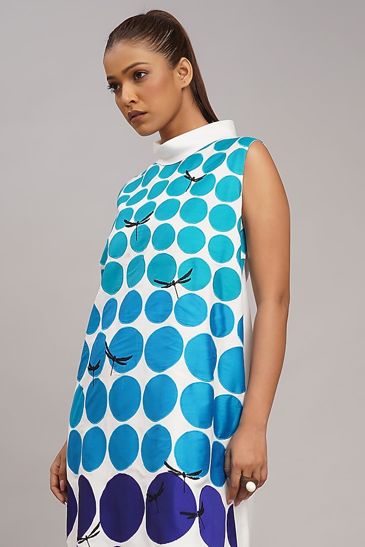 Ivory Chanderi Machine Embroidered Vacation Dress by Taika By Poonam Bhagat at Pernia's Pop Up Shop