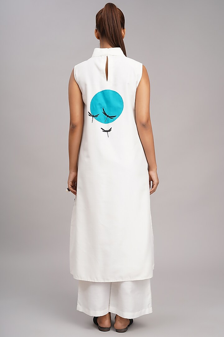 Ivory Chanderi Machine Embroidered Tunic Set by Taika By Poonam Bhagat at Pernia's Pop Up Shop