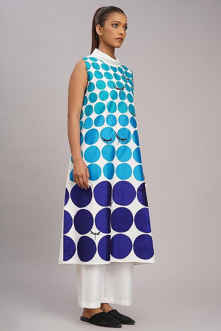 Ivory Chanderi Machine Embroidered Tunic Set by Taika By Poonam Bhagat at Pernia's Pop Up Shop