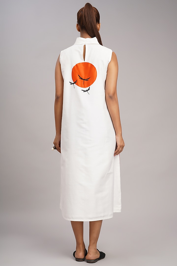 Ivory Chanderi Machine Embroidered Vacation Dress by Taika By Poonam Bhagat at Pernia's Pop Up Shop