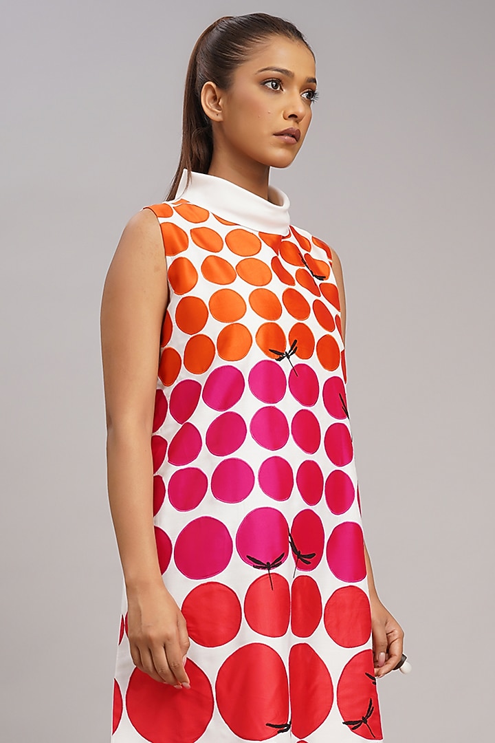Ivory Chanderi Machine Embroidered Vacation Dress by Taika By Poonam Bhagat at Pernia's Pop Up Shop