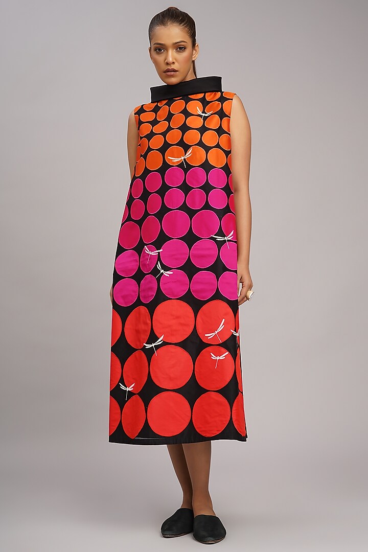 Black Chanderi Machine Embroidered Vacation Dress by Taika By Poonam Bhagat at Pernia's Pop Up Shop