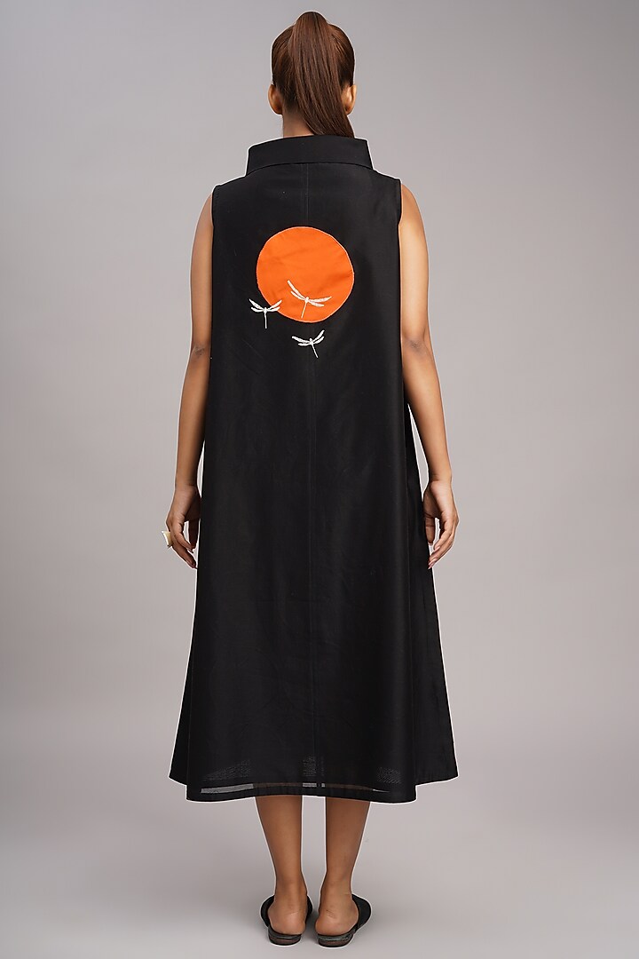 Black Chanderi Machine Embroidered Vacation Dress by Taika By Poonam Bhagat at Pernia's Pop Up Shop