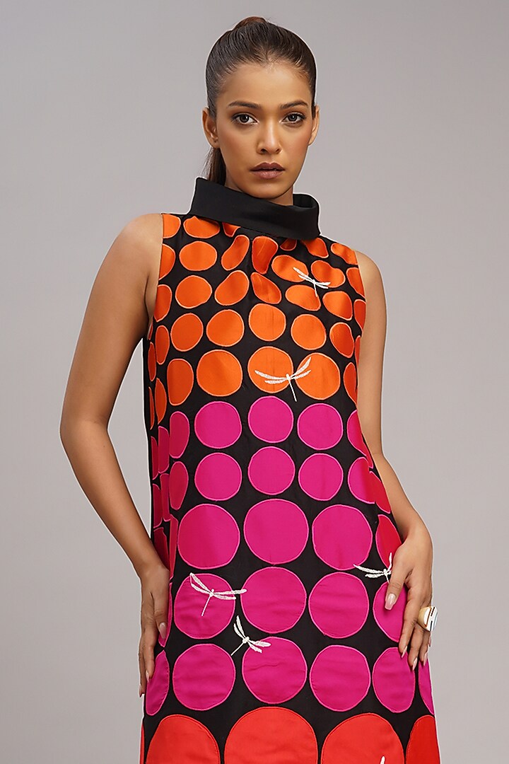 Black Chanderi Machine Embroidered Vacation Dress by Taika By Poonam Bhagat at Pernia's Pop Up Shop
