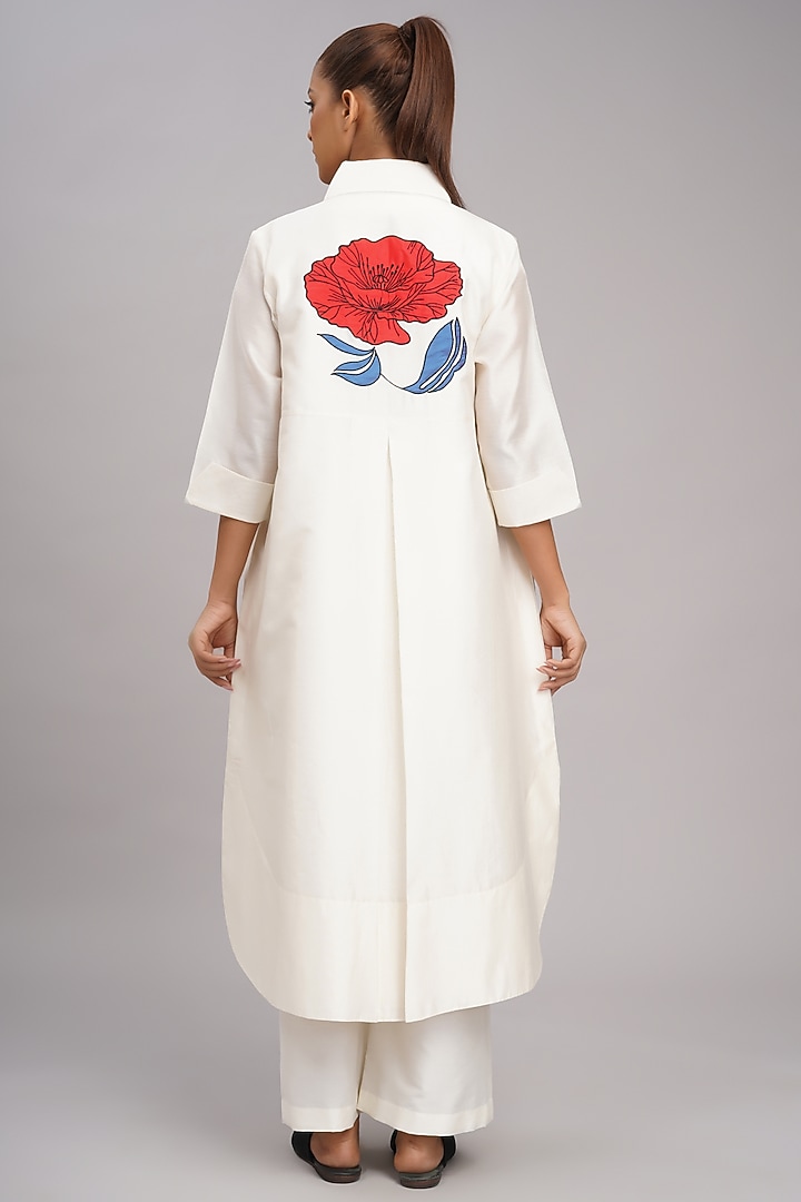Ivory Chanderi Machine Embroidered Tunic Set by Taika By Poonam Bhagat at Pernia's Pop Up Shop