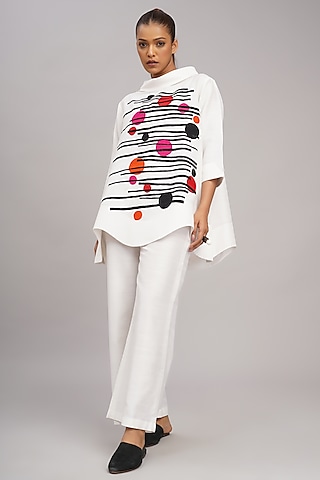 Ivory Cotton Silk Machine Embroidered Top by Taika By Poonam Bhagat