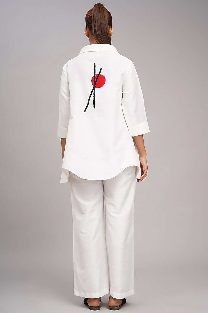 Ivory Cotton Silk Machine Embroidered Top by Taika By Poonam Bhagat at Pernia's Pop Up Shop