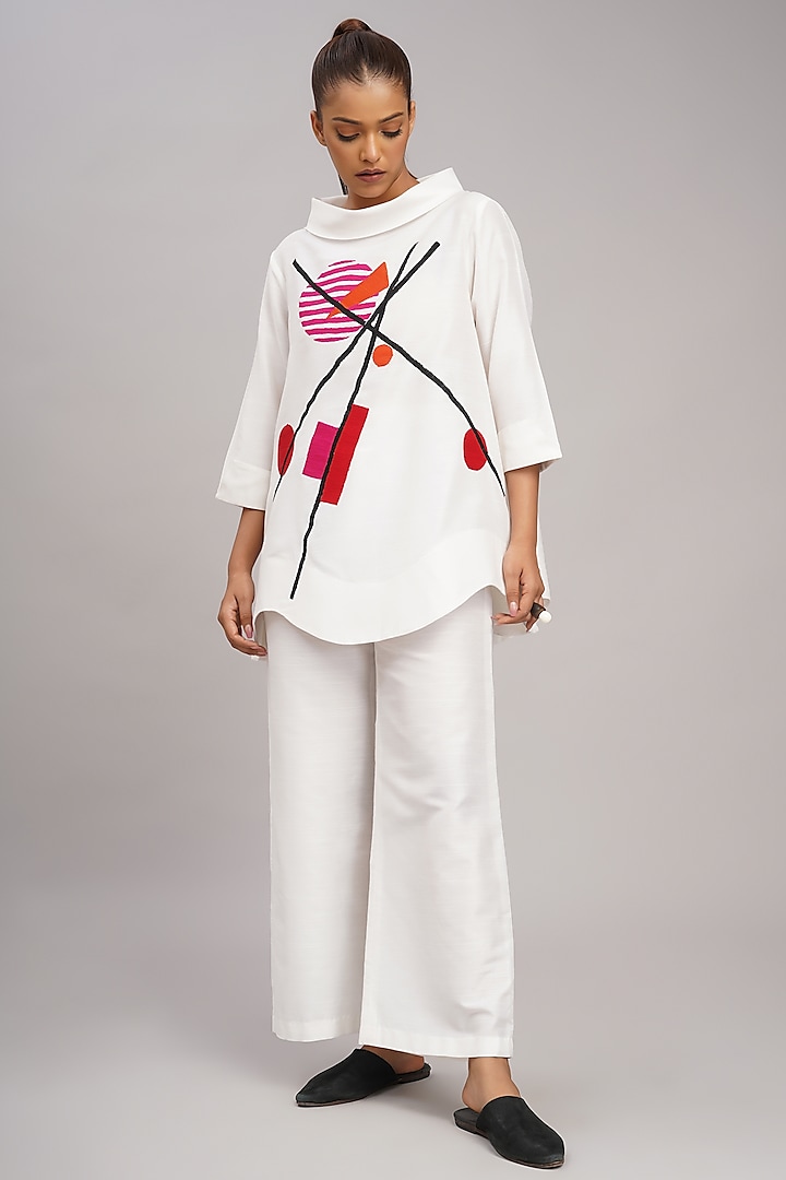Ivory Cotton Silk Machine Embroidered Top by Taika By Poonam Bhagat at Pernia's Pop Up Shop