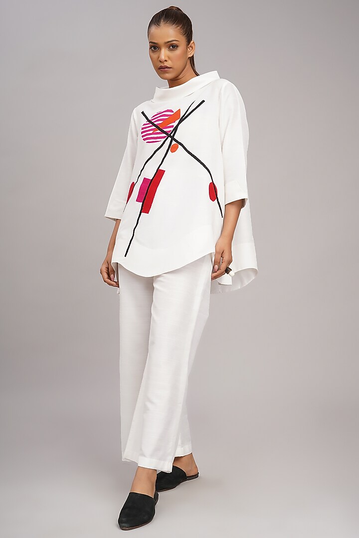 Ivory Cotton Silk Machine Embroidered Top by Taika By Poonam Bhagat at Pernia's Pop Up Shop