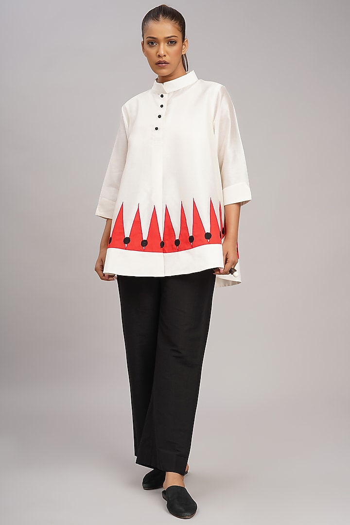 Ivory Chanderi Machine Embroidered Top by Taika By Poonam Bhagat at Pernia's Pop Up Shop