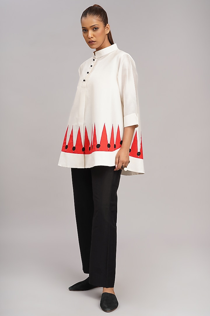 Ivory Chanderi Machine Embroidered Top by Taika By Poonam Bhagat at Pernia's Pop Up Shop