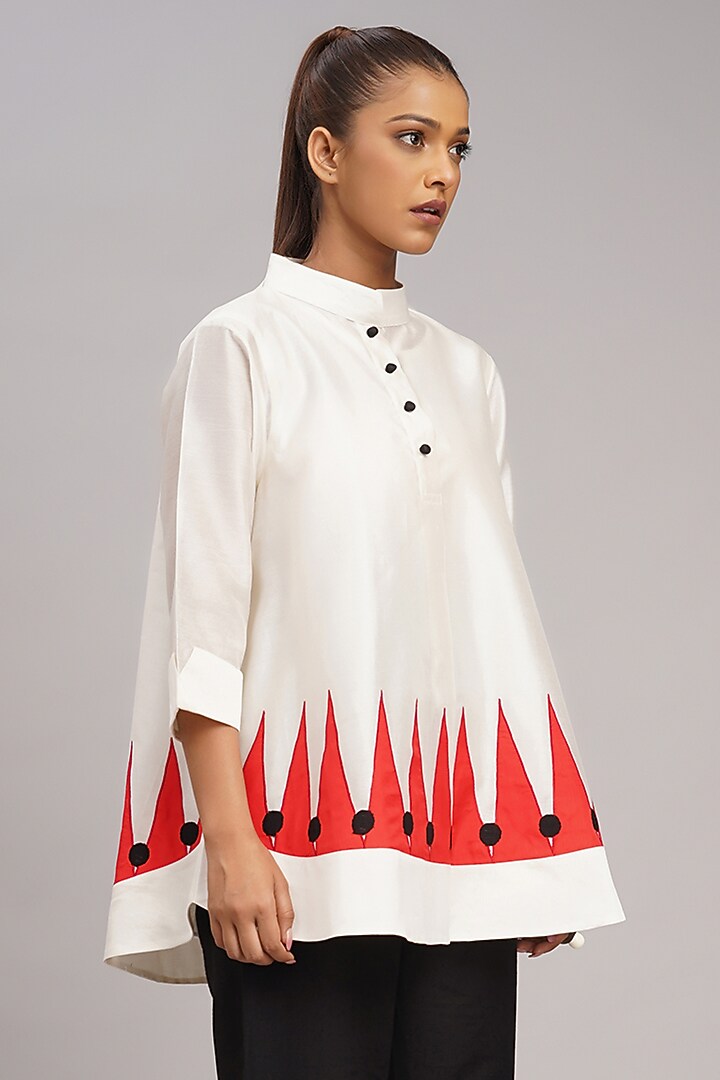 Ivory Chanderi Machine Embroidered Top by Taika By Poonam Bhagat at Pernia's Pop Up Shop