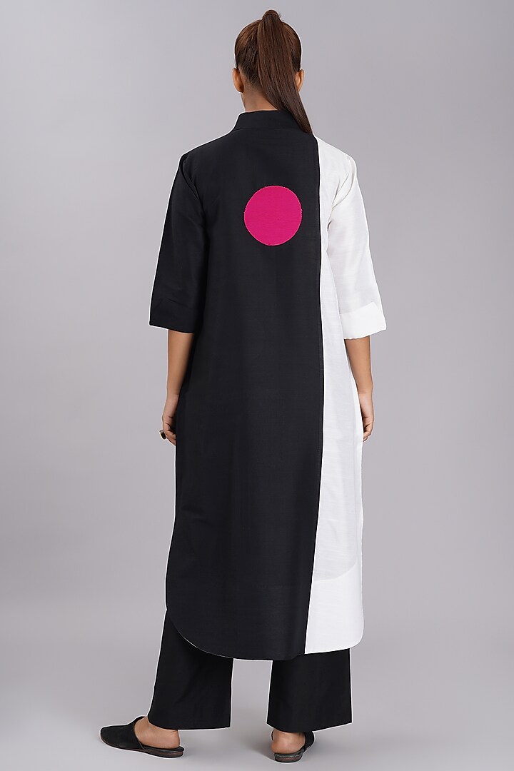 Black & White Cotton Silk Machine Embroidered Tunic Set by Taika By Poonam Bhagat at Pernia's Pop Up Shop