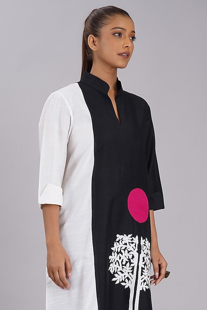 Black & White Cotton Silk Machine Embroidered Tunic Set by Taika By Poonam Bhagat at Pernia's Pop Up Shop