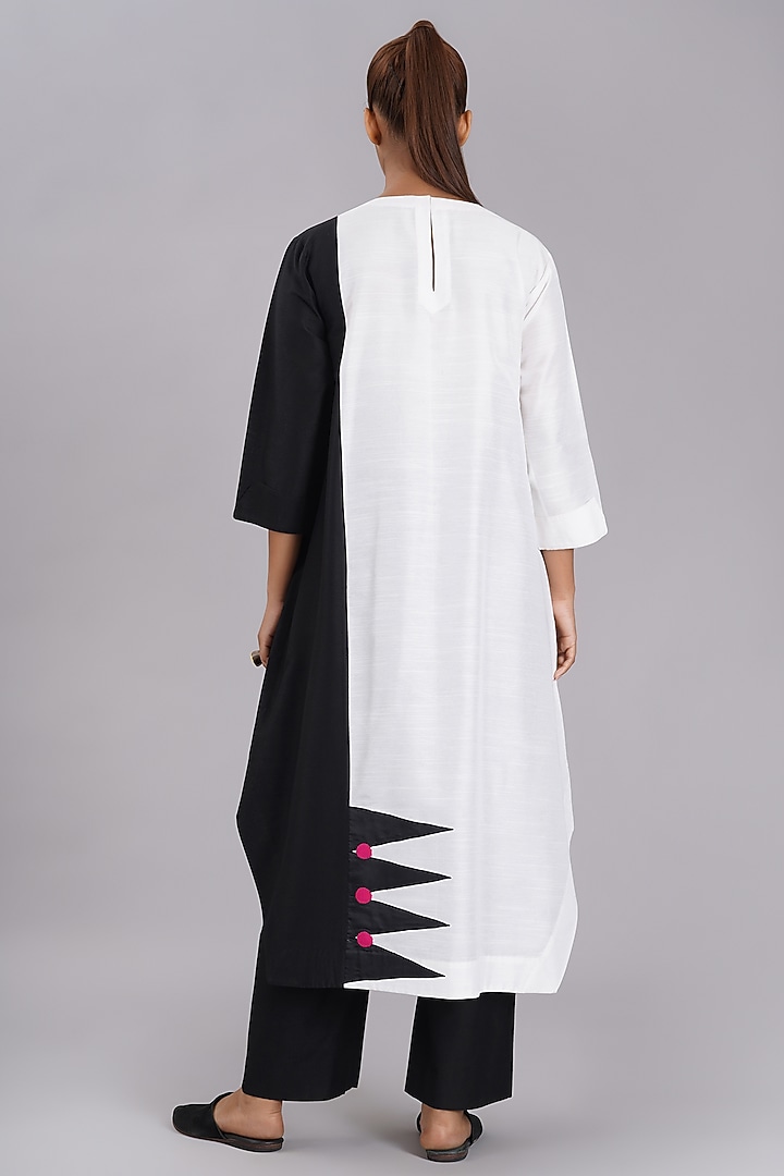 Black & White Cotton Silk Machine Embroidered Tunic Set by Taika By Poonam Bhagat at Pernia's Pop Up Shop