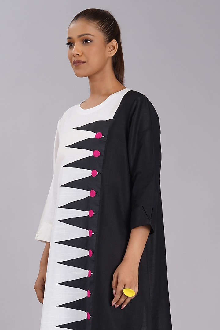 Black & White Cotton Silk Machine Embroidered Tunic Set by Taika By Poonam Bhagat at Pernia's Pop Up Shop