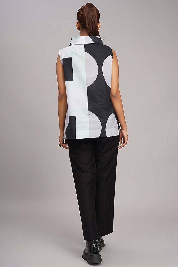 Multi-Colored Linen Printed & Embroidered Top by Taika By Poonam Bhagat at Pernia's Pop Up Shop