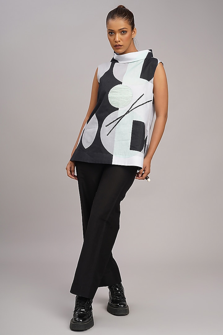 Multi-Colored Linen Printed & Embroidered Top by Taika By Poonam Bhagat at Pernia's Pop Up Shop