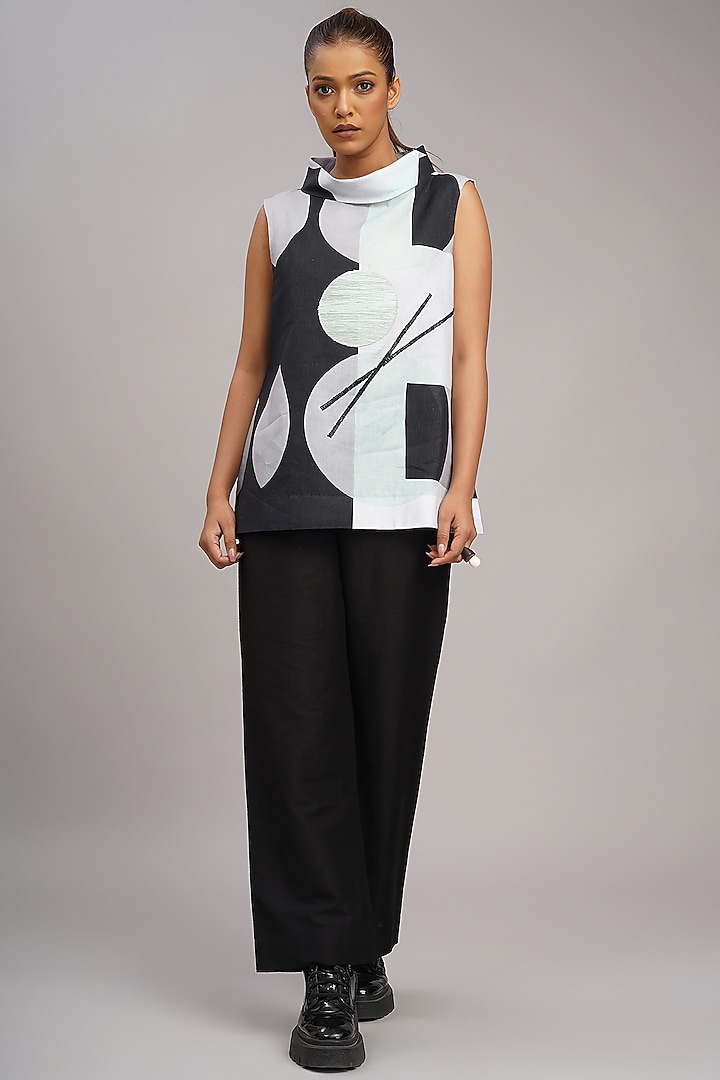 Multi-Colored Linen Printed & Embroidered Top by Taika By Poonam Bhagat at Pernia's Pop Up Shop