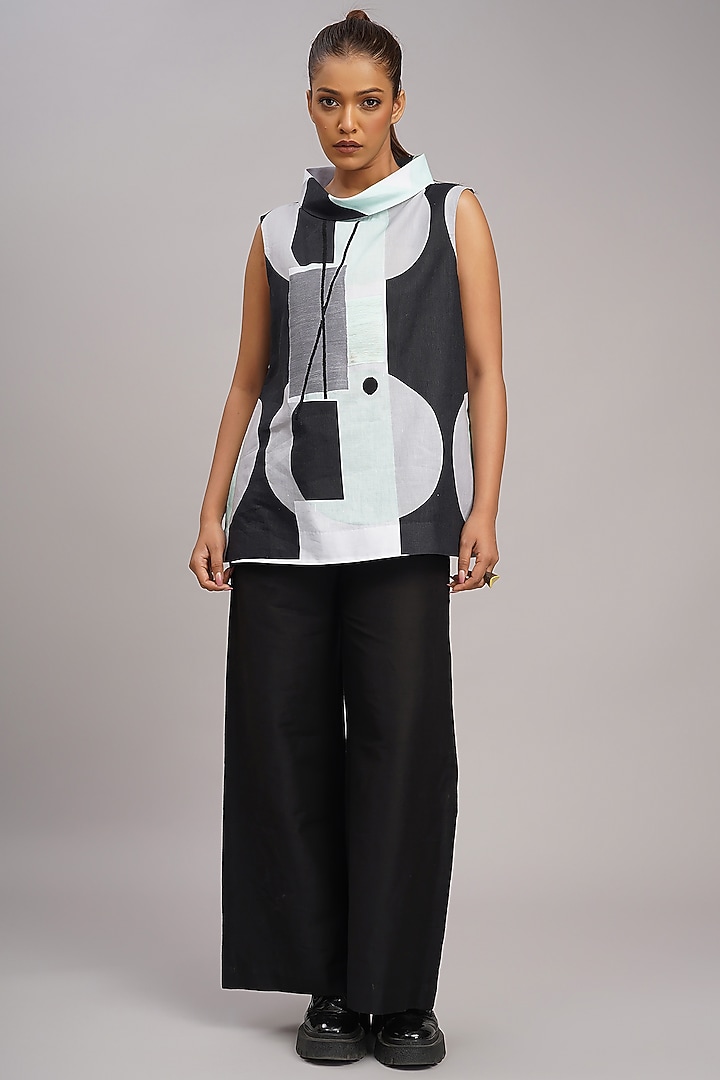 Multi-Colored Linen Printed & Embroidered Top by Taika By Poonam Bhagat at Pernia's Pop Up Shop