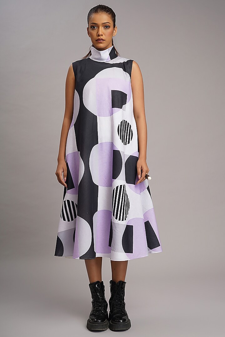 Multi-Colored Linen Printed & Embroidered Vacation Dress by Taika By Poonam Bhagat at Pernia's Pop Up Shop
