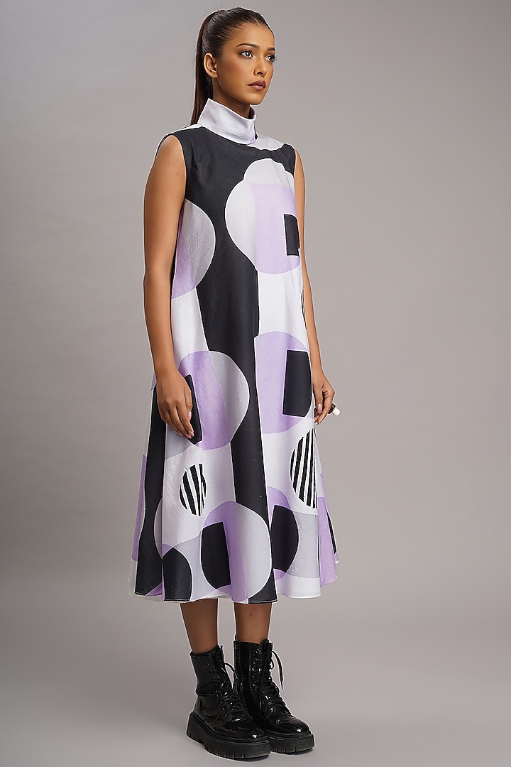 Multi-Colored Linen Printed & Embroidered Vacation Dress by Taika By Poonam Bhagat at Pernia's Pop Up Shop