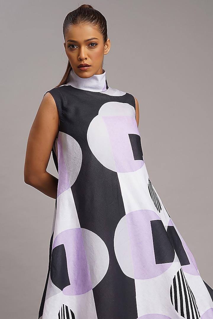 Multi-Colored Linen Printed & Embroidered Vacation Dress by Taika By Poonam Bhagat at Pernia's Pop Up Shop