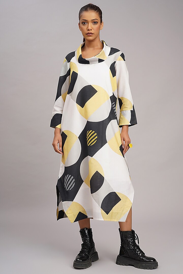 Multi-Colored Linen Printed & Embroidered Vacation Dress by Taika By Poonam Bhagat at Pernia's Pop Up Shop