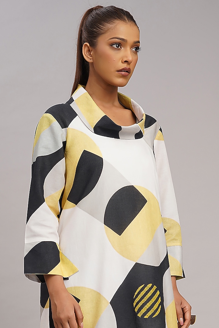 Multi-Colored Linen Printed & Embroidered Vacation Dress by Taika By Poonam Bhagat at Pernia's Pop Up Shop