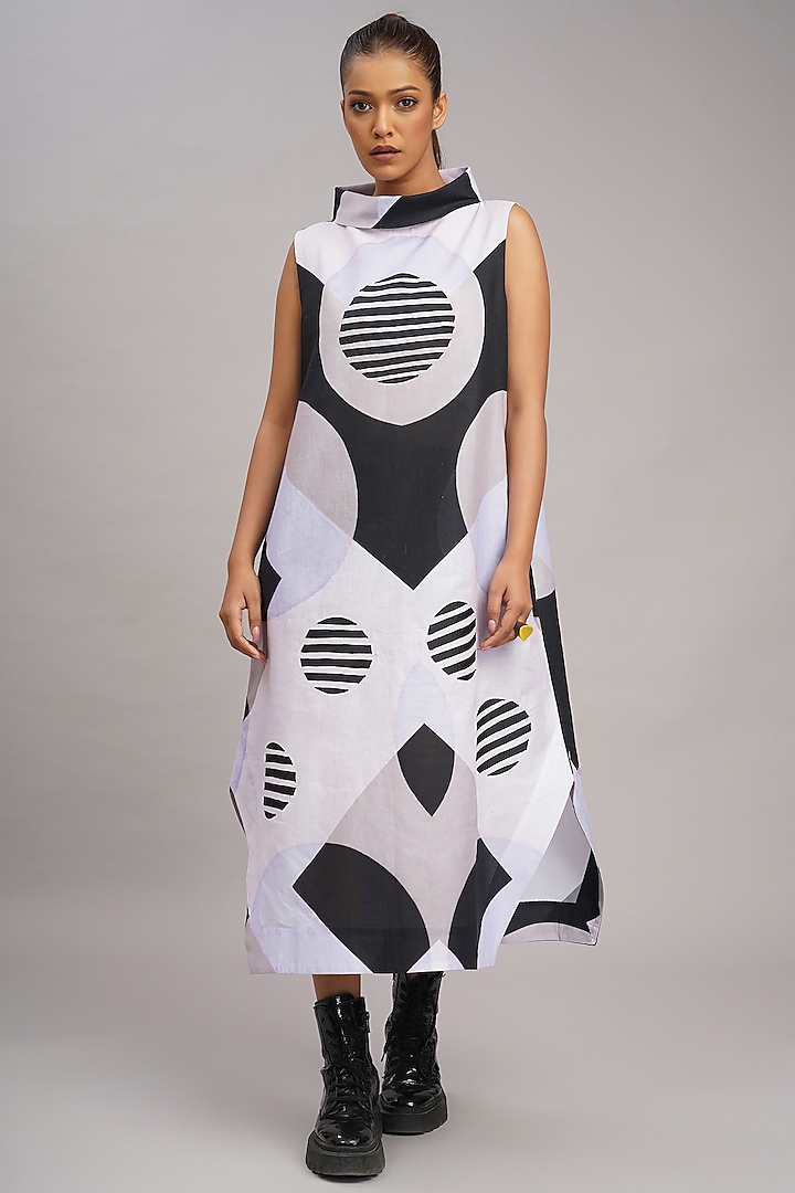 Multi-Colored Linen Printed & Embroidered Vacation Dress by Taika By Poonam Bhagat at Pernia's Pop Up Shop