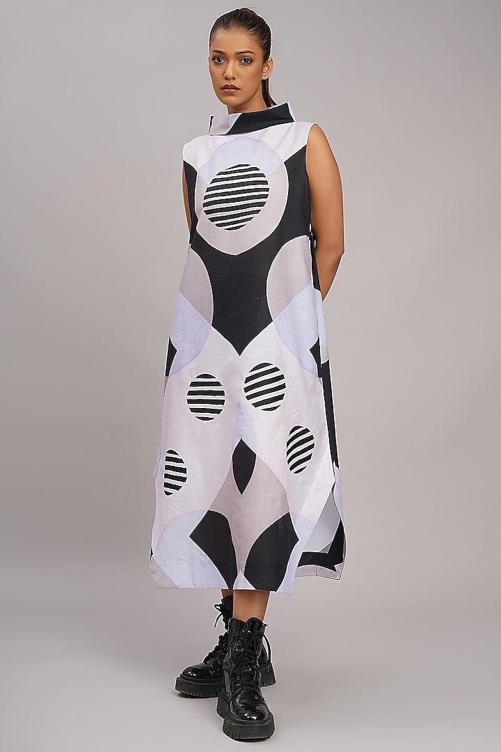 Multi-Colored Linen Printed & Embroidered Vacation Dress by Taika By Poonam Bhagat at Pernia's Pop Up Shop