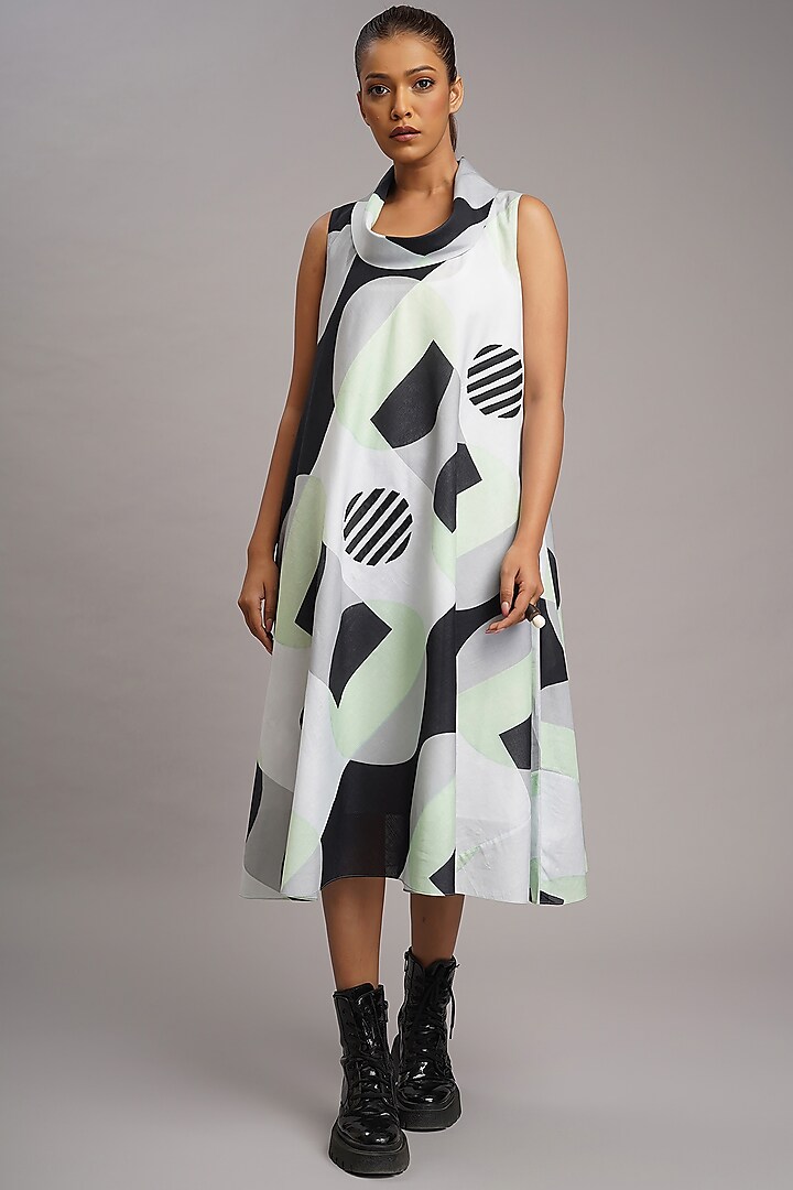 Multi-Colored Linen Printed & Embroidered Vacation Dress by Taika By Poonam Bhagat at Pernia's Pop Up Shop