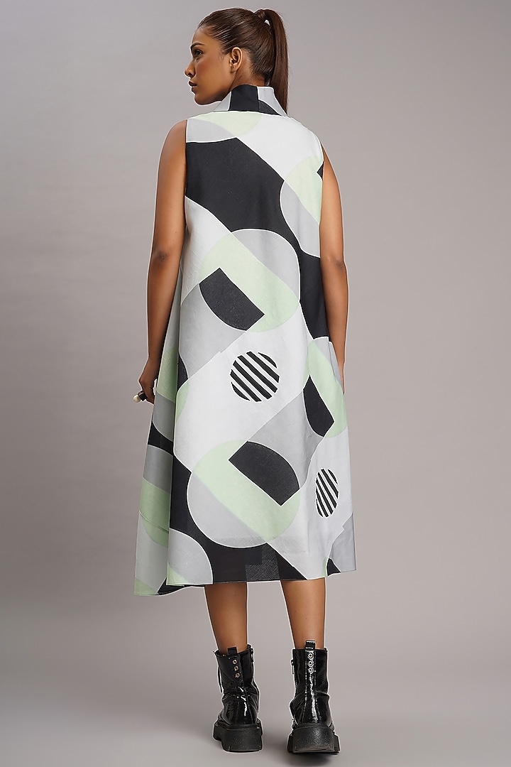 Multi-Colored Linen Printed & Embroidered Vacation Dress by Taika By Poonam Bhagat at Pernia's Pop Up Shop