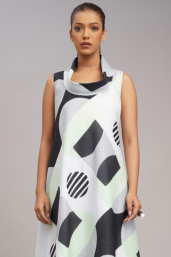 Multi-Colored Linen Printed & Embroidered Vacation Dress by Taika By Poonam Bhagat at Pernia's Pop Up Shop
