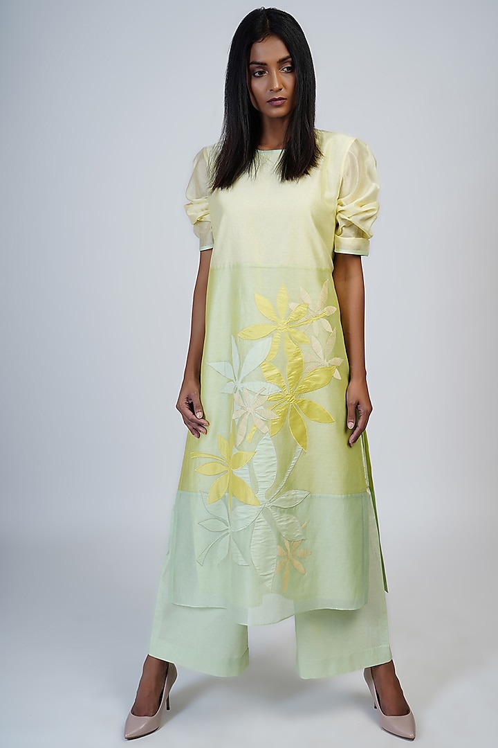 Lemon & Mint Color Blocked Tunic Set by Taika By Poonam Bhagat