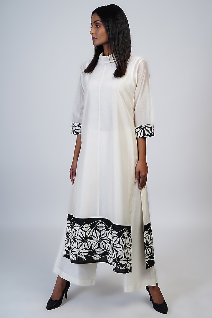 Ivory & Black Embroidered Tunic Set by Taika By Poonam Bhagat