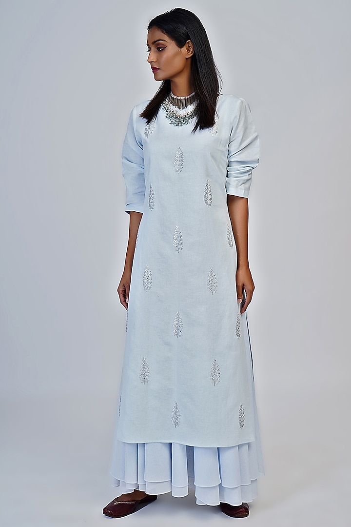 Powder Blue Embroidered Tunic by Taika By Poonam Bhagat