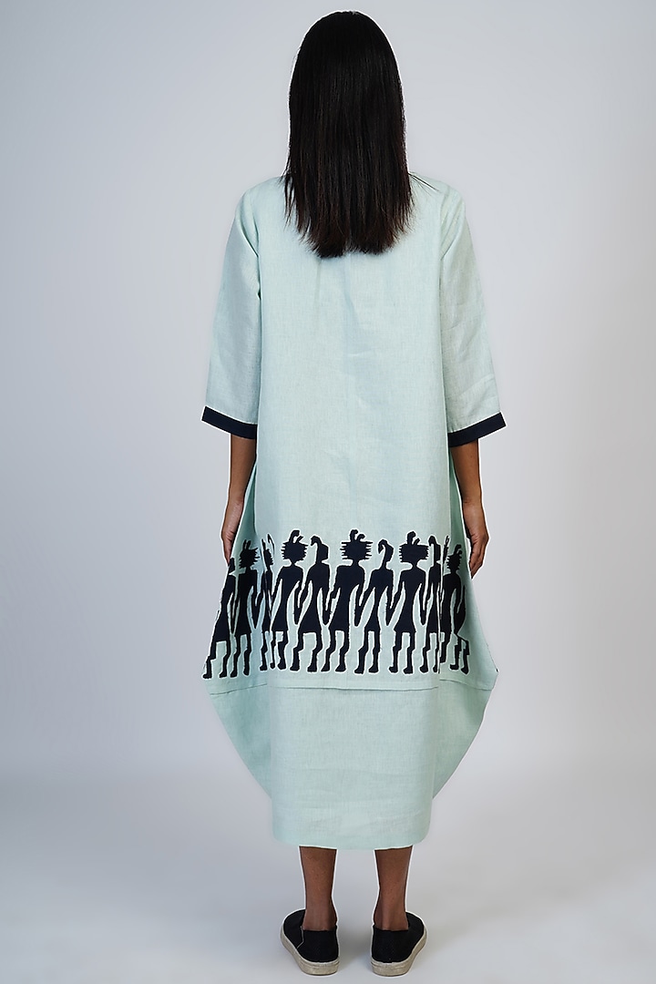 Pale Aqua Cocoon Vacation Dress With Applique Work by Taika By Poonam Bhagat at Pernia's Pop Up Shop