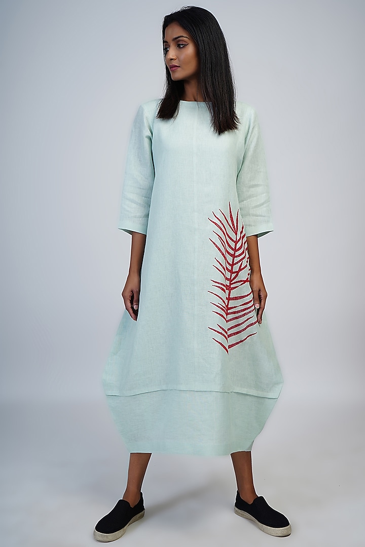 Pale Aqua Embroidered Cocoon Dress by Taika By Poonam Bhagat at Pernia's Pop Up Shop