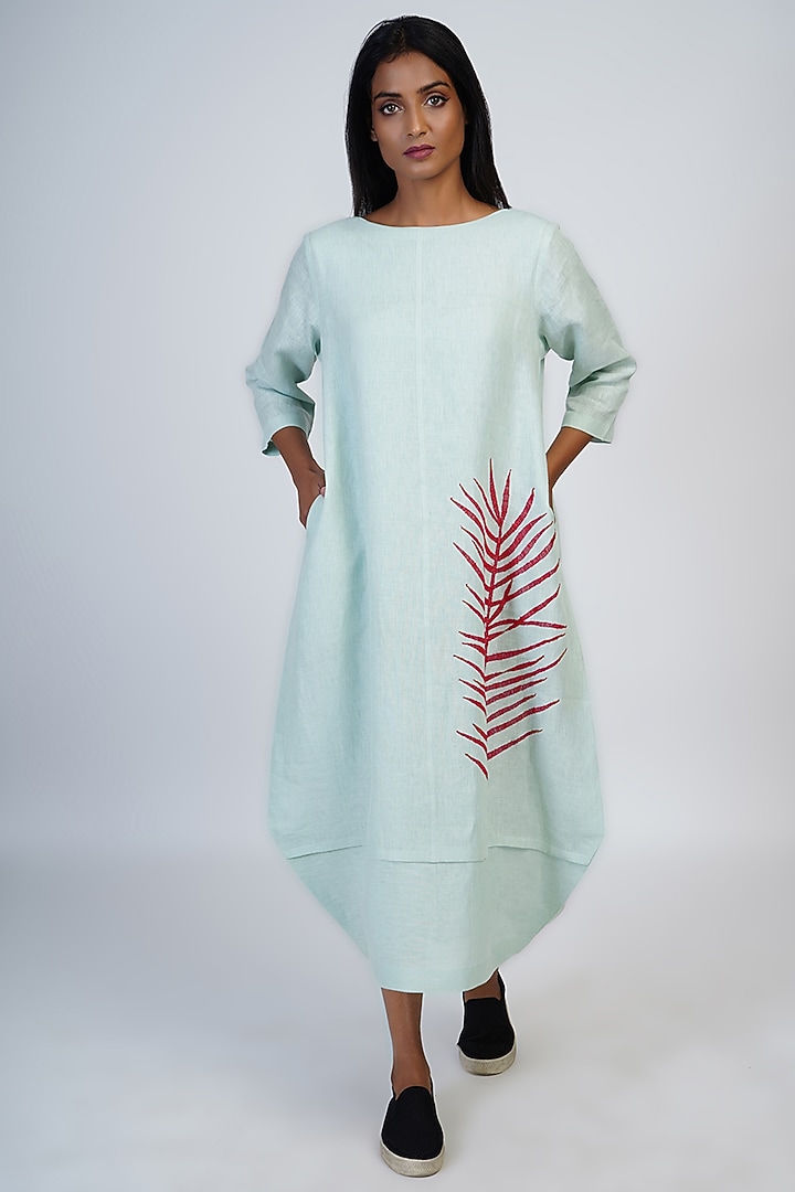 Pale Aqua Embroidered Cocoon Vacation Dress by Taika By Poonam Bhagat at Pernia's Pop Up Shop